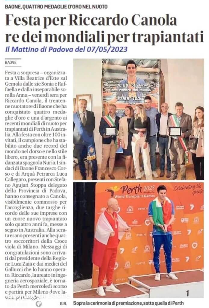 Riccardo rianimato vince 4 medaglie d'oro
